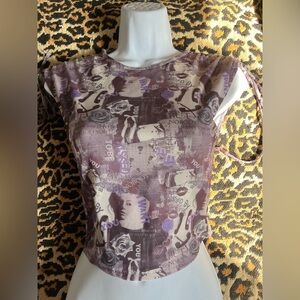 Forever 21 Purple Graphic Tie-Shoulder Crop Top